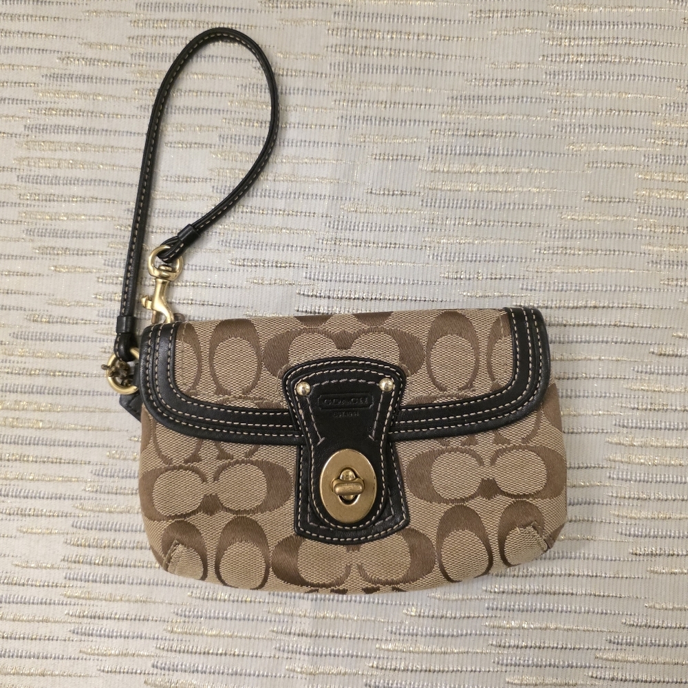 Coach Tan and Black Wristlet